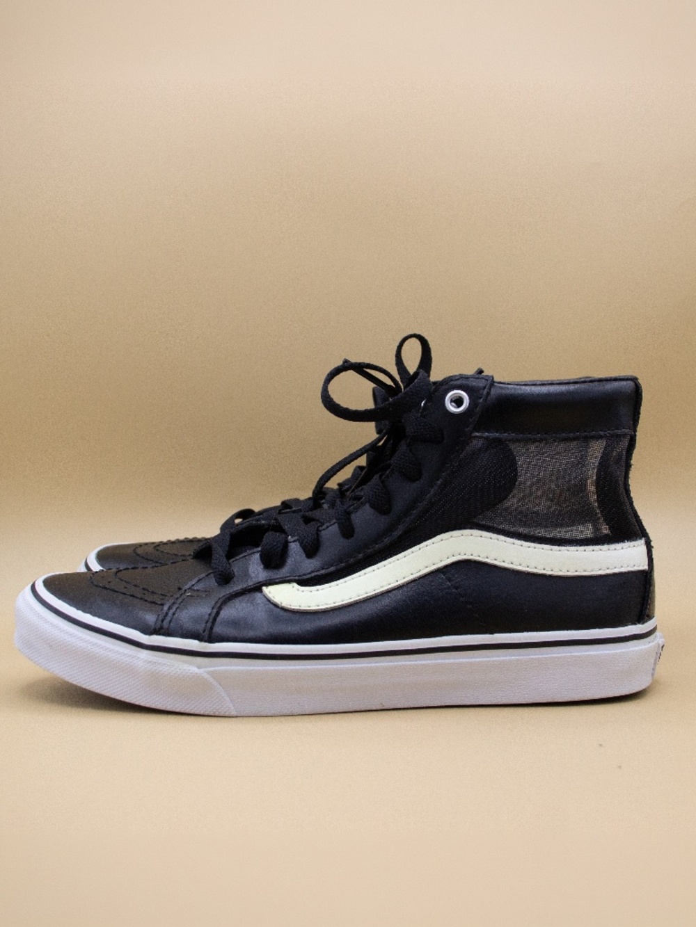 Vans SK8 Hi Top Black Leather Mesh Shoes Women's Size 7